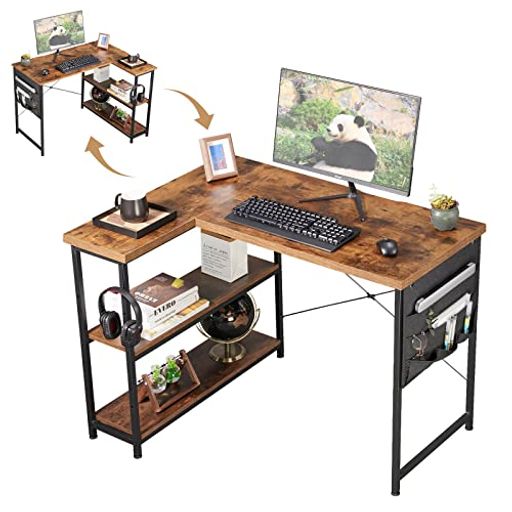 YETOM PCデスク パソコンデスク 机 L字デスク 右棚左棚 桌子 幅107CM DESK コーナーデスク つくえ 棚板高さ調節可能 収納袋付き L字型 作業机 勉強机 在宅ワークデスク リモート
