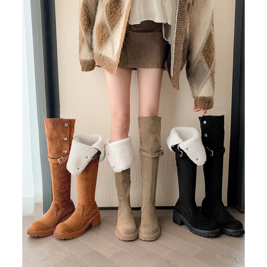 ニーハイブーツ ロングブーツ スエード調ブーツブーティーロングブーツ