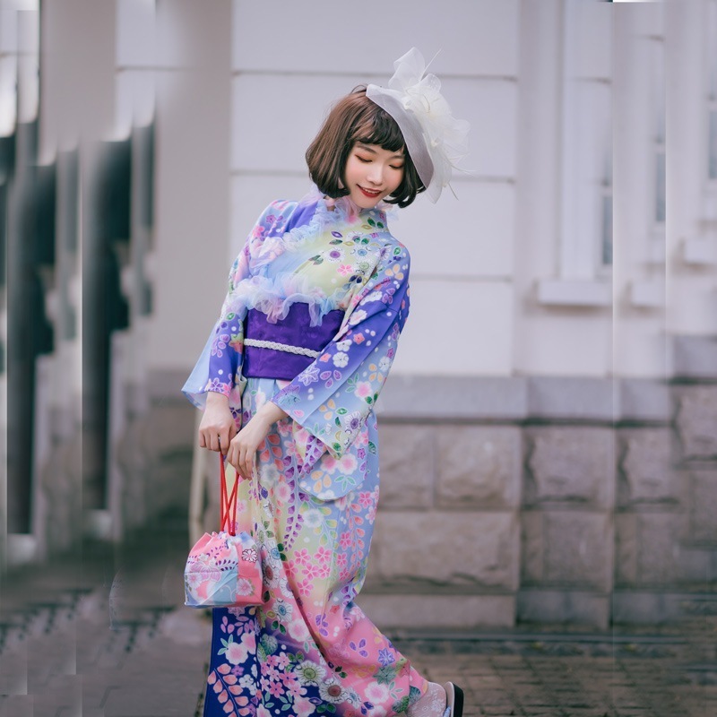 桜美風 和風 大正風 日本の着物写真撮影 旅台本改良着物フルセット