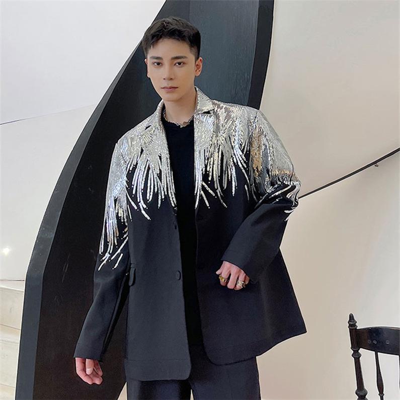 メンズ カジュアルスーツ テーラード ブレザー 背広 コート ジャケット 長袖 アウター 公演 クラブ スパンコール ダンス発表会 ライブ 外套 男子服 上着