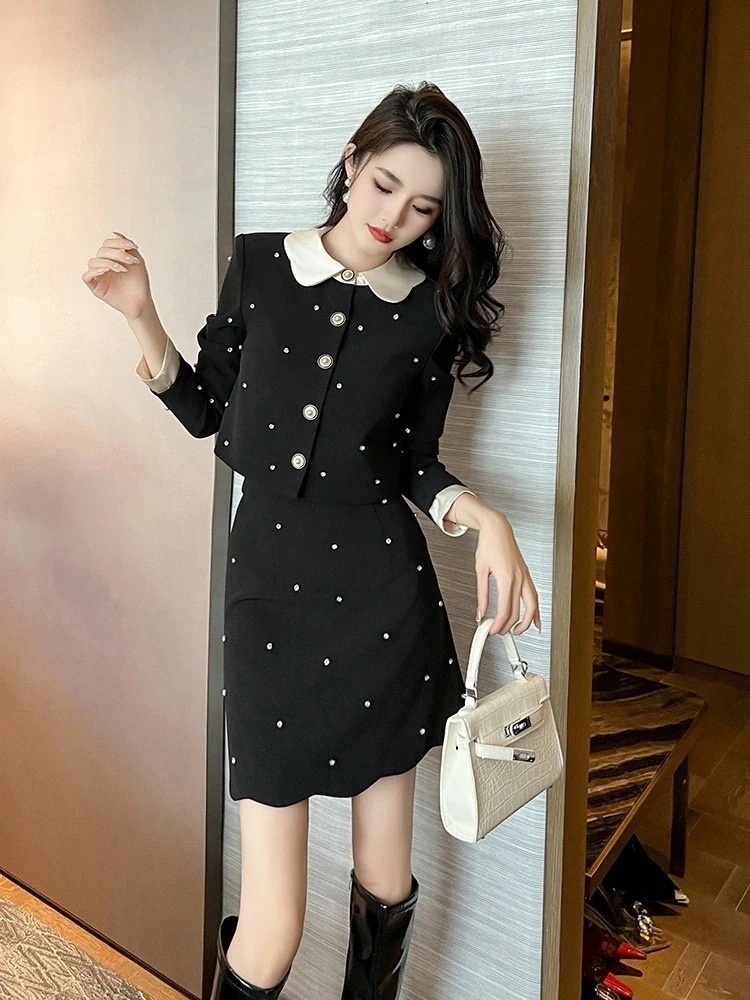 【JY.上品】 2025春冬 上下セット ダイヤモンド飾り レディース ワンピース風 セットアップ ドレス パーティードレス着痩せ 大人 同窓会 披露宴 卒業式 結婚式 演奏会 ウェディング 二次