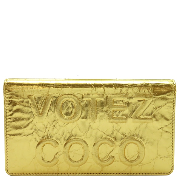 ロゴエンボス VOTEZ COCO A82184 ゴールド レザー 長財布 ヴィンテージシワ加工 二つ折り財布