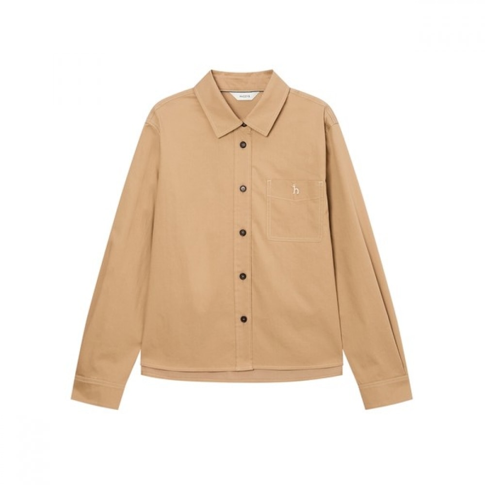 (ヘッジズレディース) 24FW キャメルソリッドコットンブレンドロングスリーブシャツ HSSH4D802CM