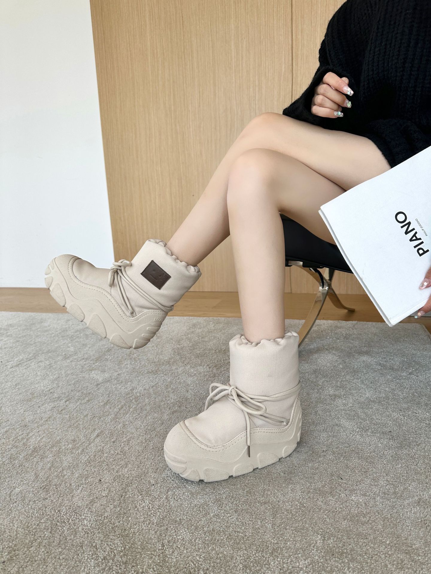 2023シリーズ スノーブーツ スマイリングフェイスラベル ウォームコットンブーツスリーブ 防水ショートブーツ 無地