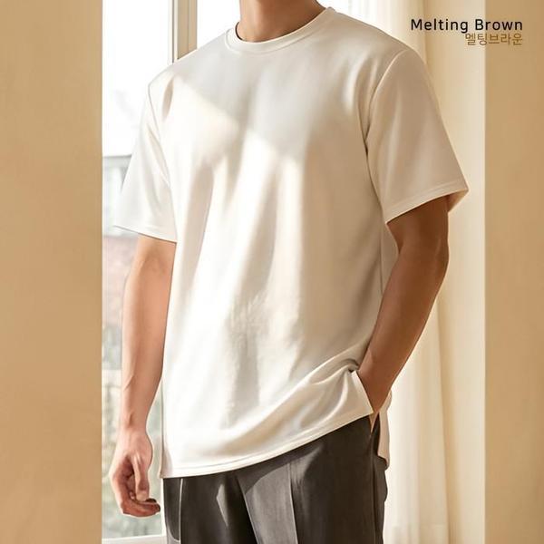 メンズ起毛オーバーフィット無地半袖Tシャツ KU03