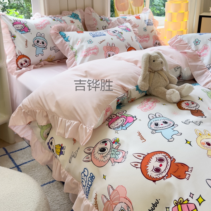 Jihua 漫画 4 点セット レース キルト カバー シーツとボックス シーツ Ins プリント プリンセス学生寮寝具 つ