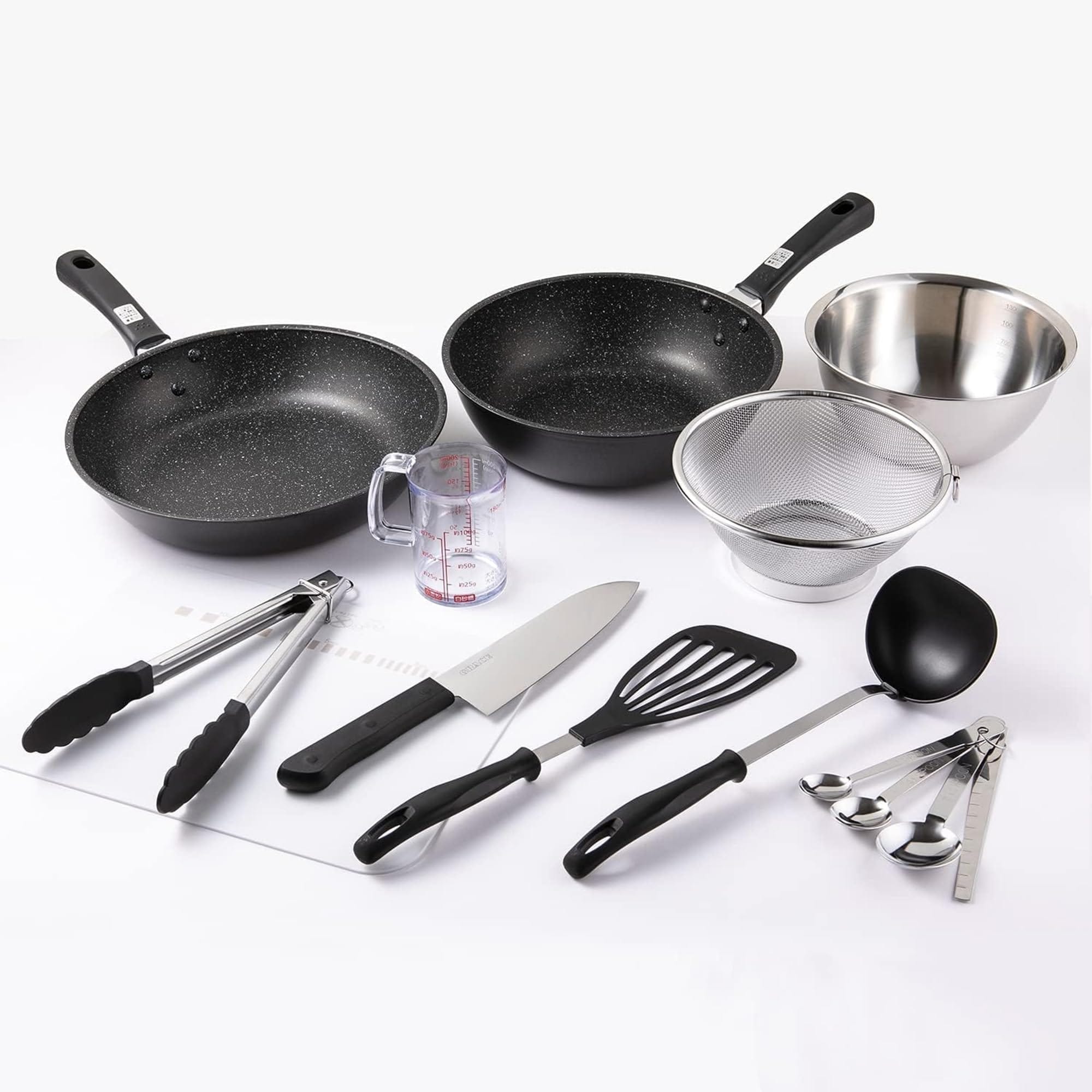 KAI 調理器具 セット 11点セット IH対応 一人暮らし 新生活 フライパン 鍋 包丁 まな板 ざる ボウル おたま フライ返し トング 計量カップ 計量スプーン