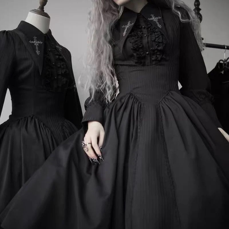 ロリータスカートダークゴシックスタイルロリータ祈りの歌ドレス秋と冬のドレス長袖OP