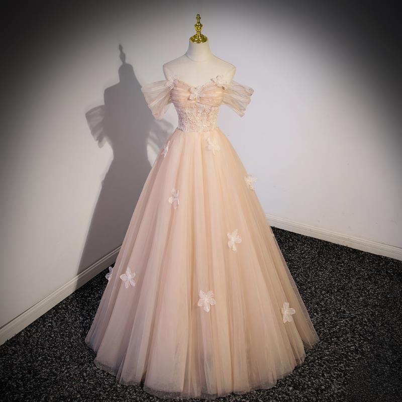イブニングドレス オフショルダー ピンク ロングドレス 発表会ドレス 演奏会ドレス キャミドレス オフショル 花柄 フラワー 可愛い チュール ドレス 姫系 お姫様 パーティードレス 結婚式ドレス 二