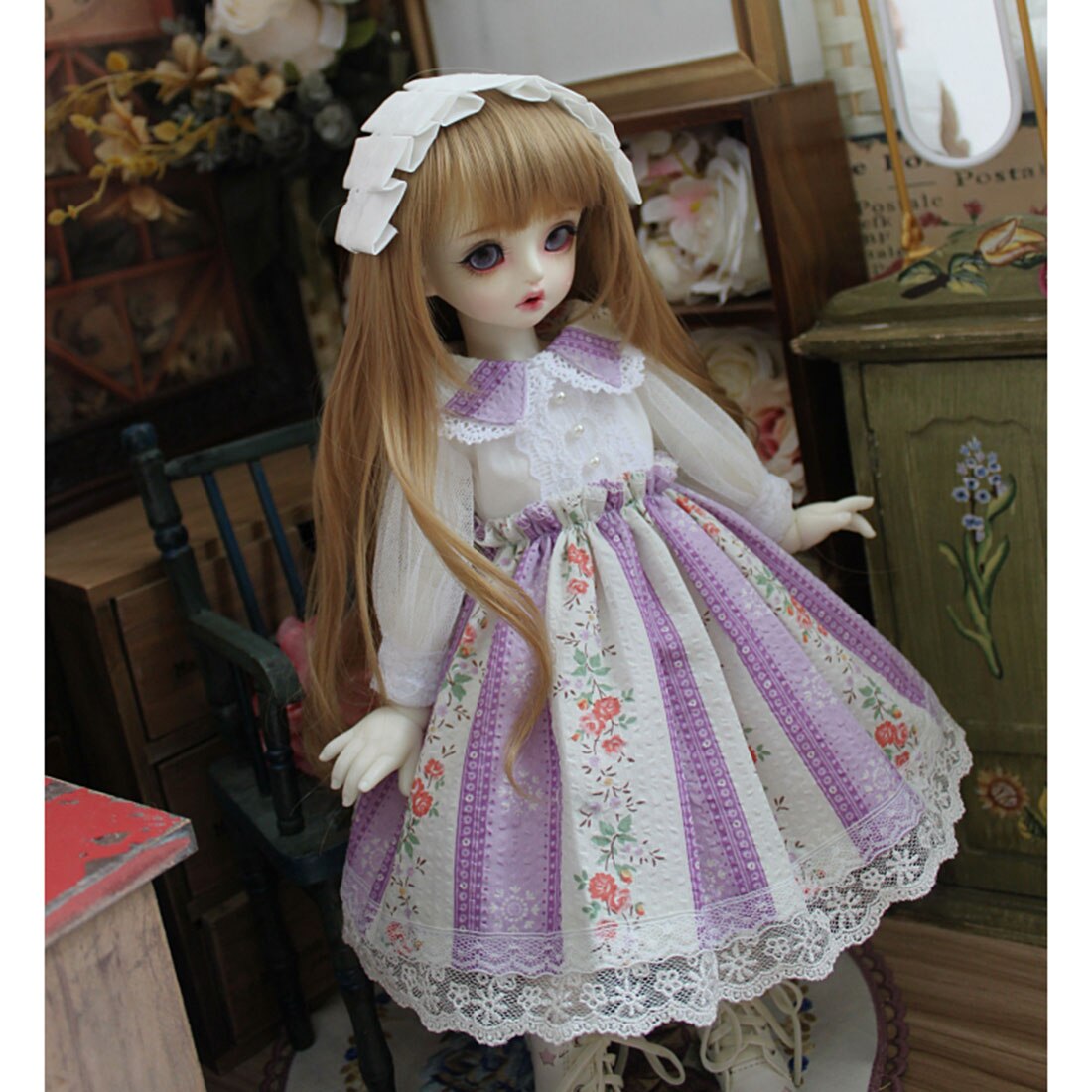 ロマンチックな花ドレス服セット1/6用の1/3 bjd人形のおもちゃ子供知育玩具誕生日クリスマスギフト-(無人形)