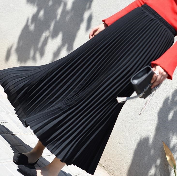 3087.シンプルカジュアル シフォンフィッシュテールロングスカート（ブラック）