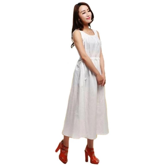 白 ワンピース ロング マキシワンピ ノースリーブ 11色 綿麻 リネン 夏 即納 綿 マキシ丈ワンピース リゾート(長身では 七分丈 膝丈 ミモレ丈)薄手 ホワイト 黒 u17726 夏服 レディー