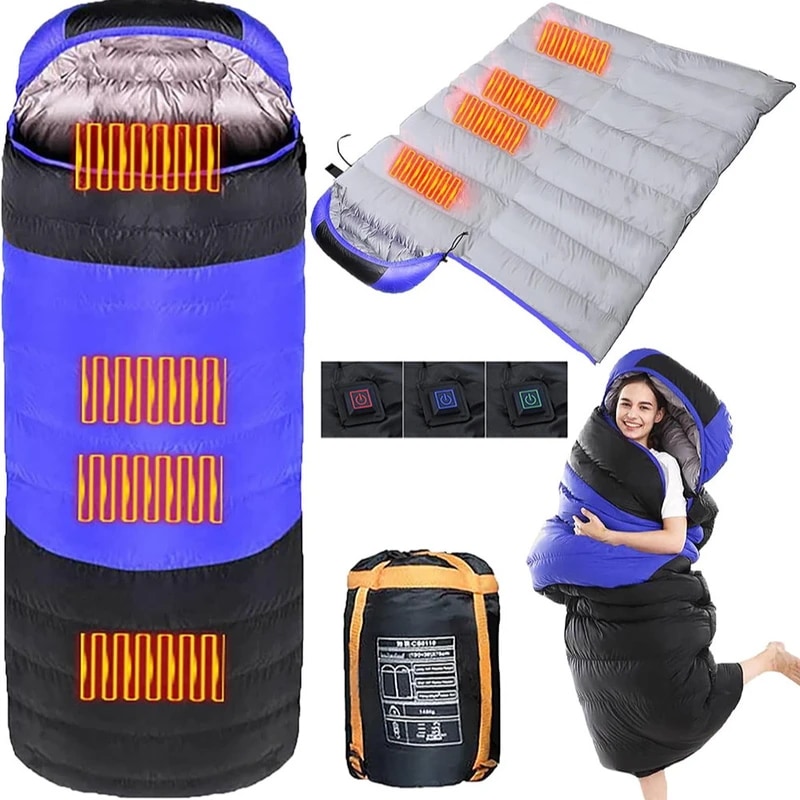 大人用USB加熱寝袋,ポータブル,電気,サーマル,ウォーム,4シーズン,アウトドア,キャンプ,ハイキング,旅行,パワーバンクなし,-5 ℃,冬