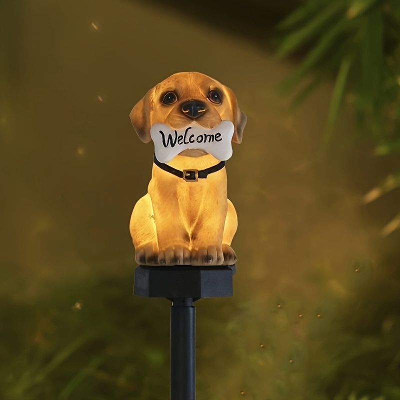 ソーラーライト ガーデンライト ガーデンオーナメント LEDライト 骨を咥えている犬 いぬ イヌ ウェルカムボード 庭オブジェ 置物 癒しグッズ ガーデニング お庭 玄関ライト 園芸装飾 オシャレ ギ