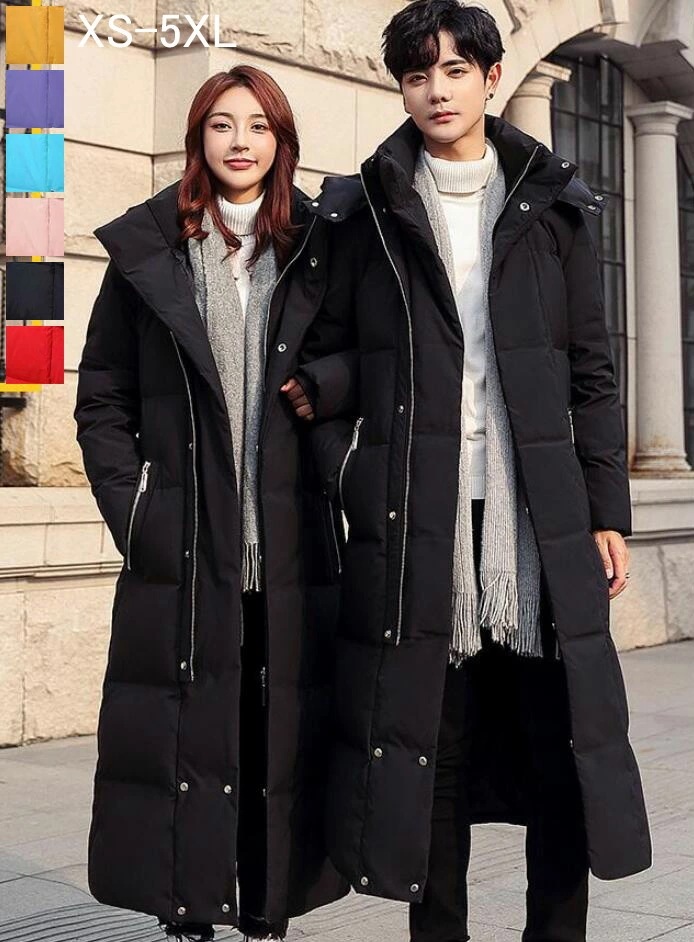 ダウンコート メンズ ダウンジャケット ロングコート 男女兼用 韓国風 秋冬 暖かいコート ダックダウン レディース 防寒服 ビジネスコート 通勤 通学 冬服 カジュアルコート フード付き お揃い ペ