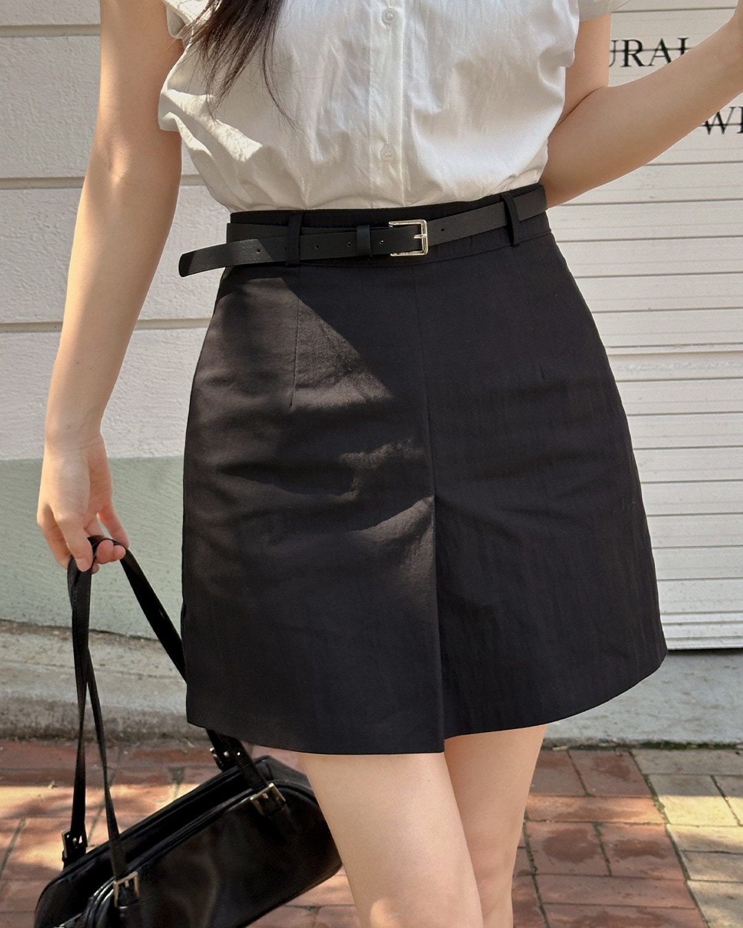 フィレコットンミニスカート(ベルト付き)韓国ファッション レディース