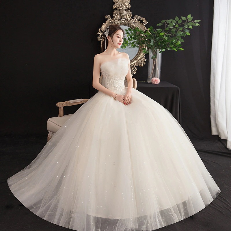 2025ホワイトブブライダルドレスシンプルスリムフロアレングスウェディングドレス