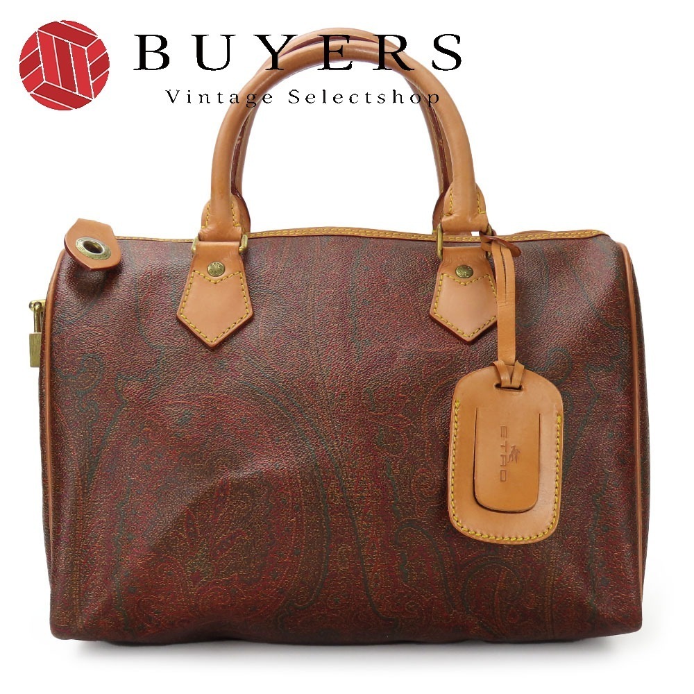 中古 ハンドバッグ PVC レザー ブラウン マルチカラー ペイズリー柄 ミニボストン シック レディース 女性