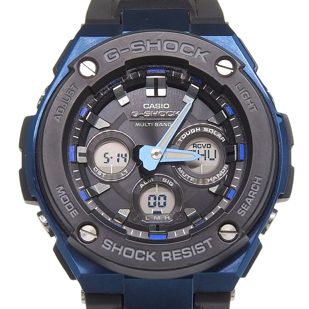 Gショック G-STEEL ミッドサイズシリーズ GST-W300G 腕時計 ステンレススチール 樹脂系 黒 ソーラー電波時計 アナデジ表示 メンズ 黒文字盤 中古品