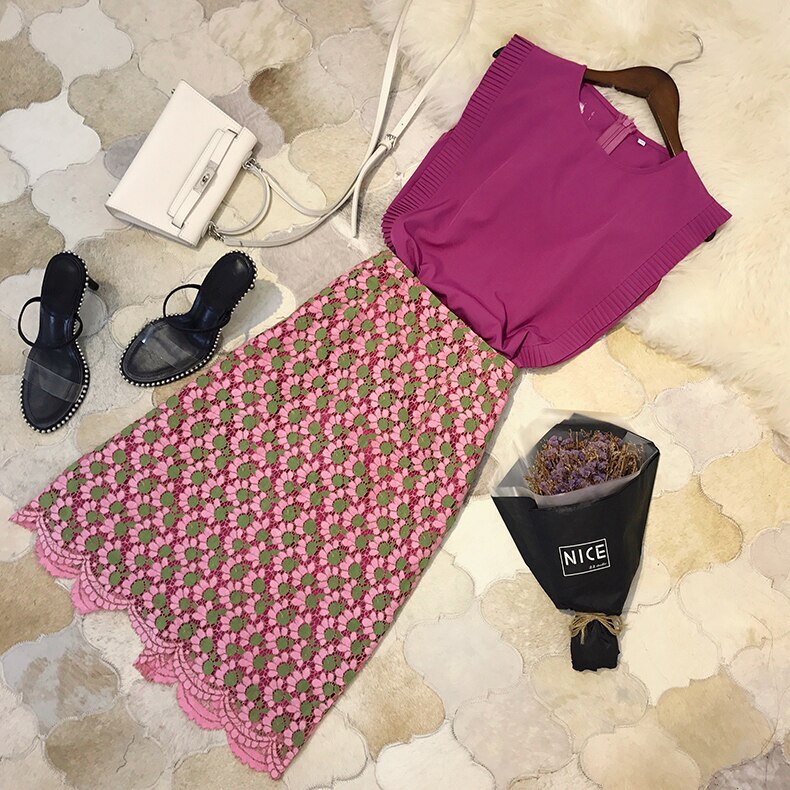 セットアップ ブラウス ノースリーブ 袖なし バックファスナー ラウンドネック スカート 膝丈 レー 9,605円