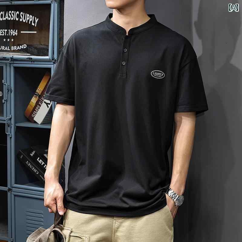 大きいサイズ ポロシャツ 夏 スタイル ヘンリーカラー メンズ 半袖 半袖 トップス アメリカン Tシャツ 都会的 毎日 綿 カジュアル プリント