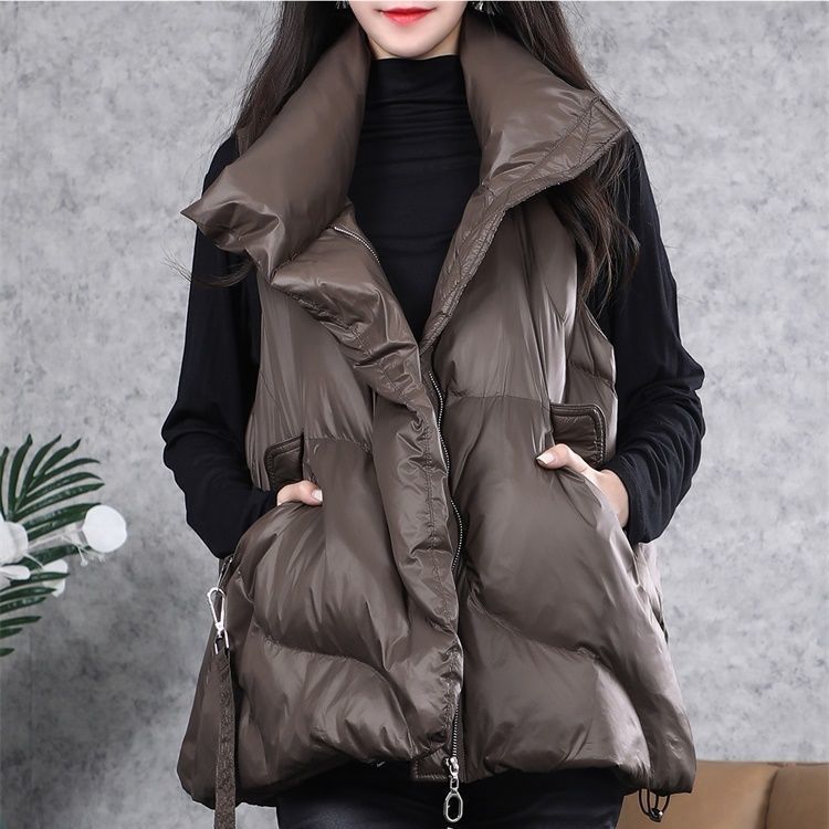 ダウンベストレディースベストダウン立ち襟ハイネック薄チョッキジレ軽量アウターインナートップス着痩オフィス防寒