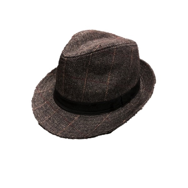 ウールチェックハット ブラックxブラックリボン