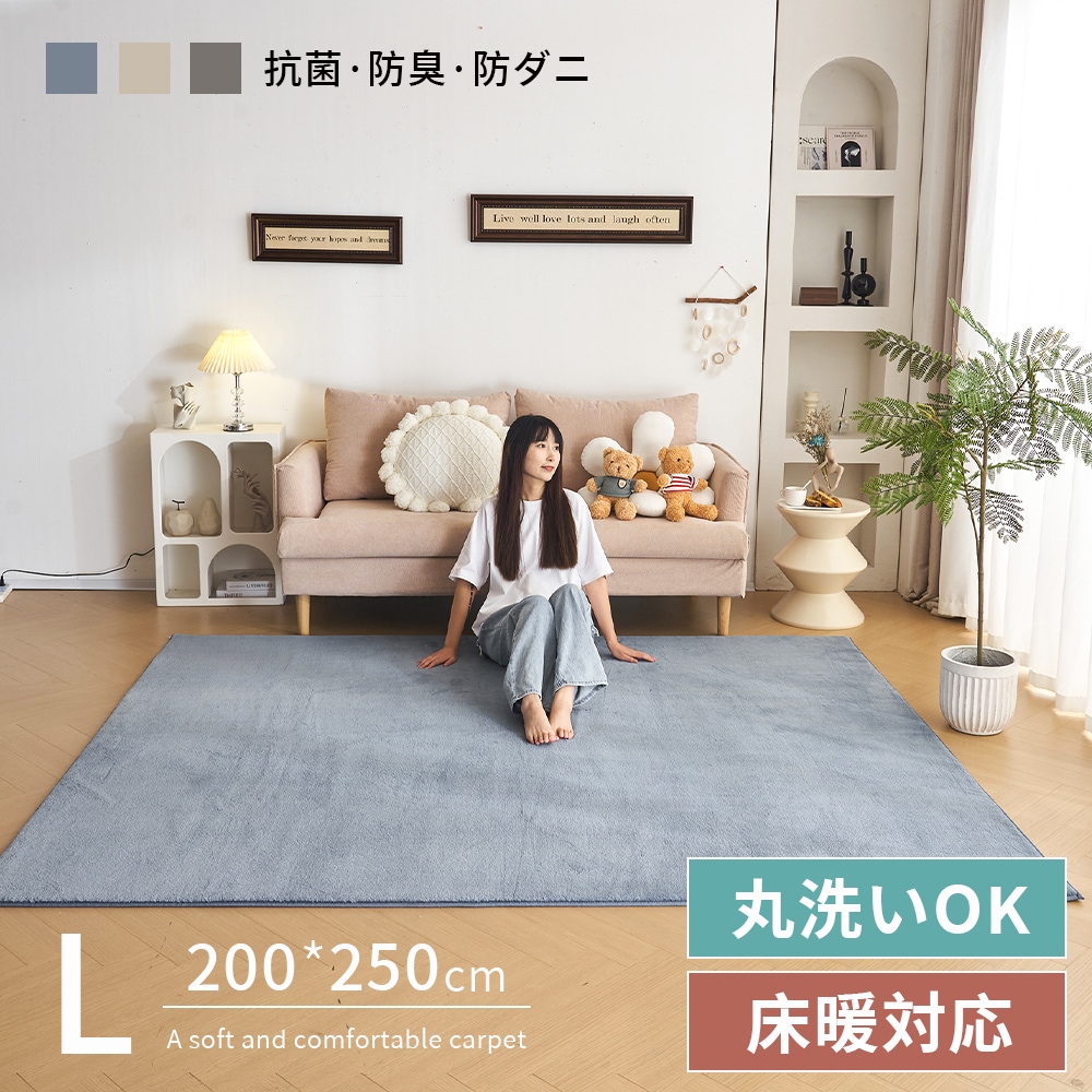 ラグ カシミヤ 洗える 北欧 ダウンリンク 200×250cm 超高密度織 約225万本/m2 カーペット 滑り止め ふかふか 洗える 角型 絨毯 床暖房 ホットカーペット おしゃれ 防カビ 防ダニ