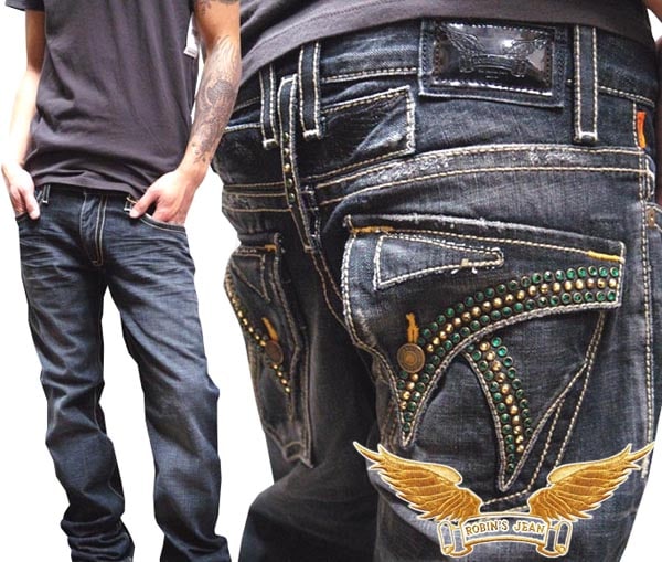 ロビンズジーン ROBIN S JEAN メンズ ローライズ ストレート デニム パンツ スワロフスキー Flap Dark サファリ LEON レオン オーシャンズ 掲載 ジーンズ ブランド ロビン