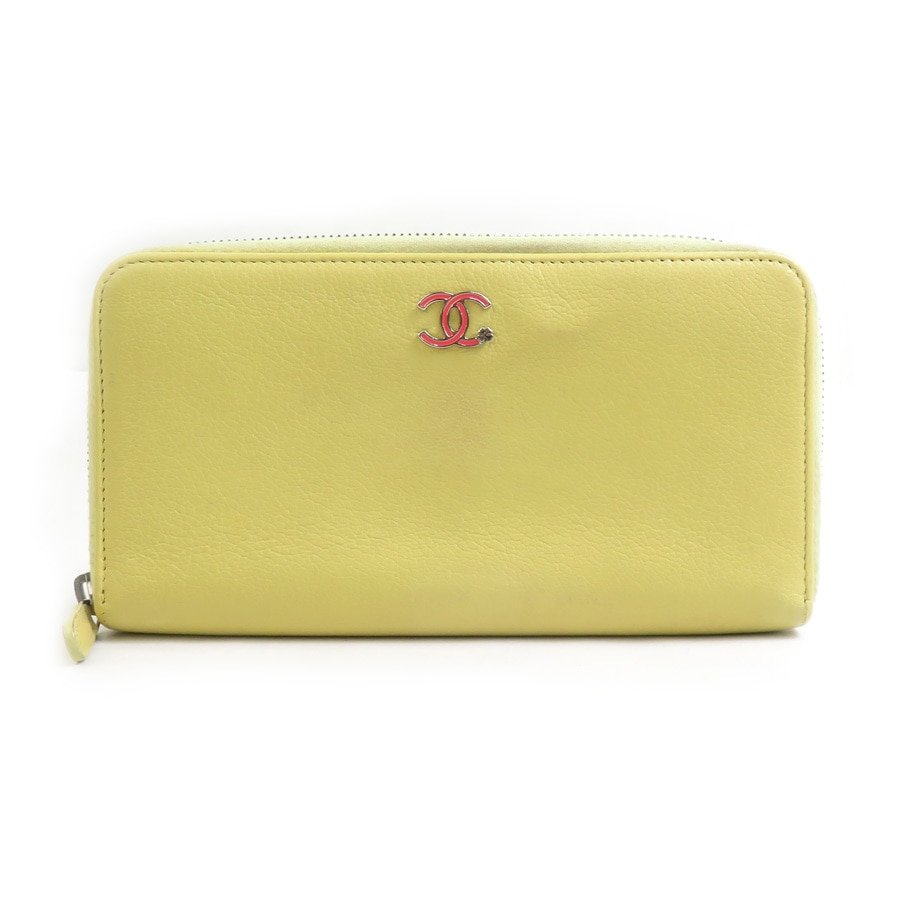 シャネル CHANEL ラウンドファスナー長財布 レザー イエロー レディース 56361a
