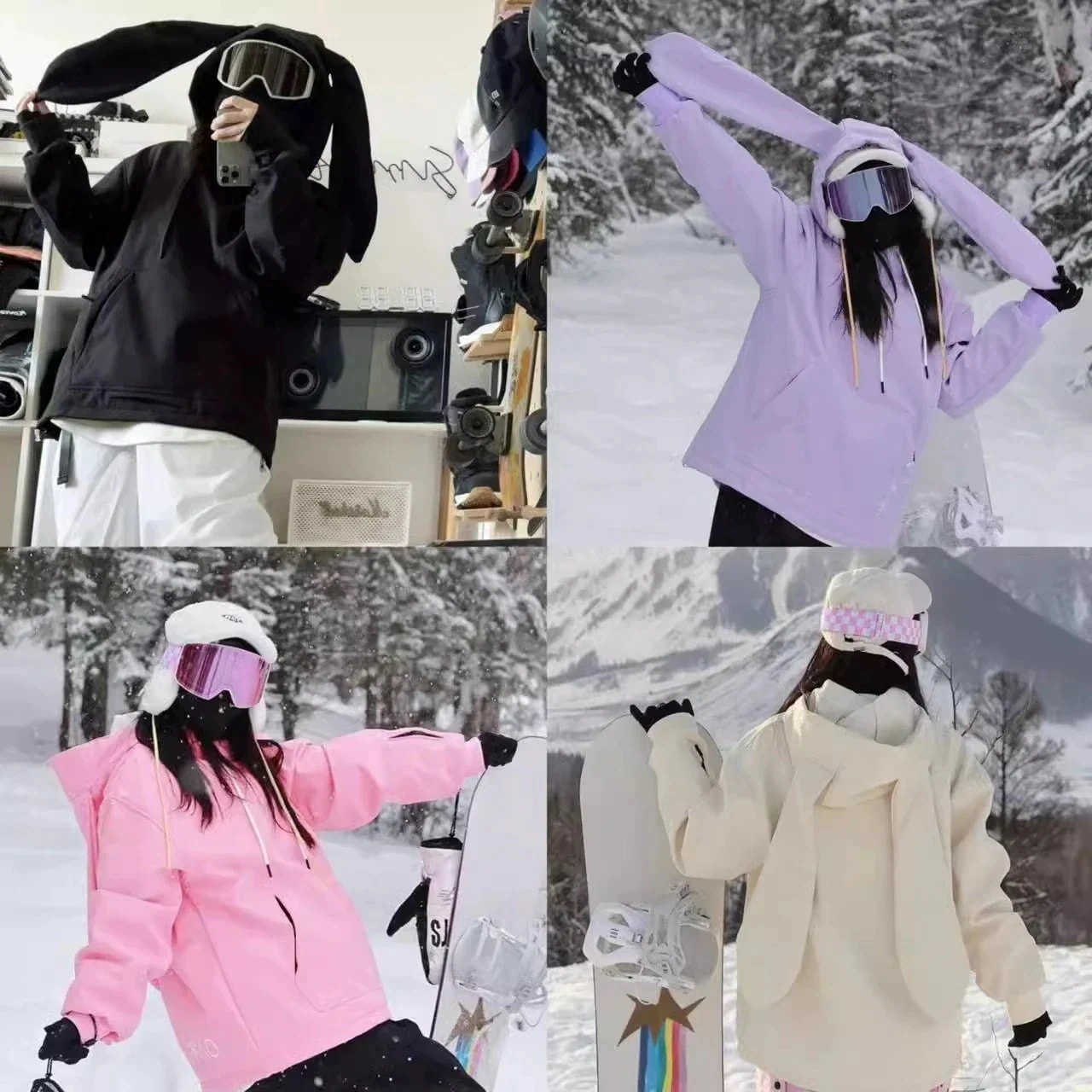 出荷が迅速であるスノーボードウェア 2026 2026 上下セット トップス メンズ レディース 兎耳 可愛い 単品 長袖パーカー パンツ ゆったり スウェット 韓国風 防水 スノーウェア スキーウ