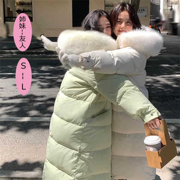 姉妹 ダウンジャケット コート レディース 秋冬 防寒 ロングコート 友人 お揃い 服 アウター ベンチコート 冬服 オーバーサイズ ゆったり感 ポケット付き フード付き 撥水 厚手 おしゃれ あ