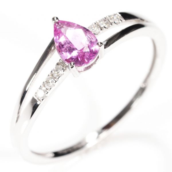 天然石 ダイヤモンド ピンク サファイア リング 指輪 刻印有 18金 WG 74