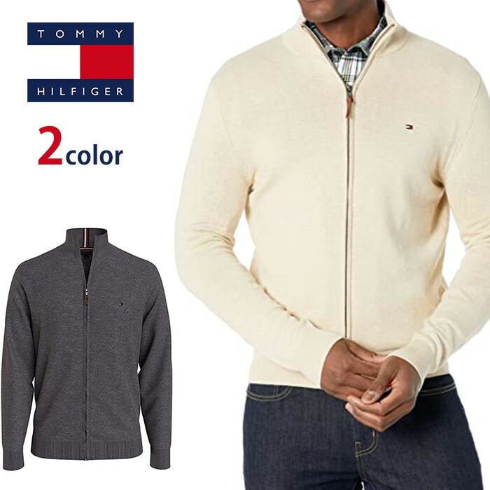 TOMMY HILFIGER メンズ 3/4ジップ　モックネック コットンセーター