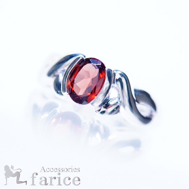 ガーネットスカーレットストーン シンプルサイドクロスウェーブジュエリーリング