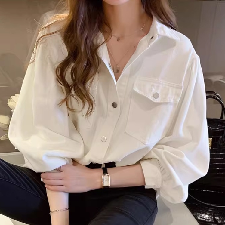 レディース トップス シャツ 前開き 長袖 襟付き ワイド ポケット ボタン かわいい 大人可愛い シンプル カジュアル おしゃれ かっこいい レトロ こなれ感 ラフ ルーズ 個性的 クール 主役級シャツ・ブラウス