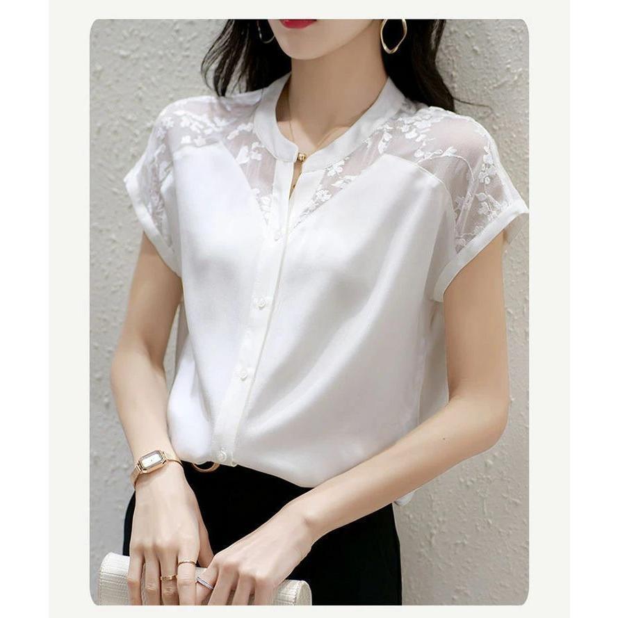 夏新作ブラウス レディース 夏 フレンチ袖 トップス シャツ フリル プルオーバー レース刺繍 通勤 きれいめ オフィスカジュアル かわいい おしゃれ 透け感 大人
