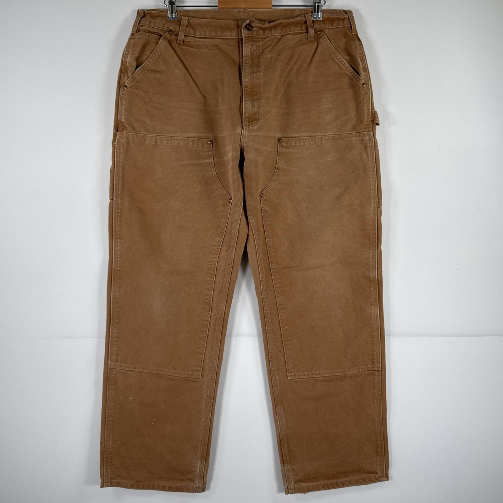 古着 USA製 ワークパンツ ダブルニー ダック ペインターパンツ 作業着 ワンポイント ロゴ 大きいサイズ w40 L32 ベージュ メンズ
