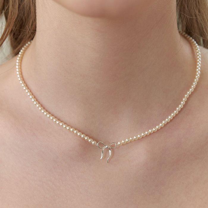 Ribbon Tie Pearl Necklace 2色 おしゃれ アイドル愛用ブランド 韓国人気 韓国ファッション 6,962円