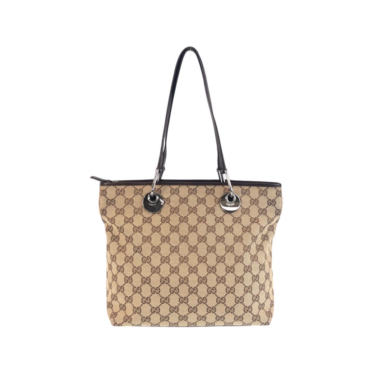 美品 ベージュ ブラウン シルバー金具 GGキャンバス/レザー 139552 トートバッグ ショルダーバッグ レディース 504608