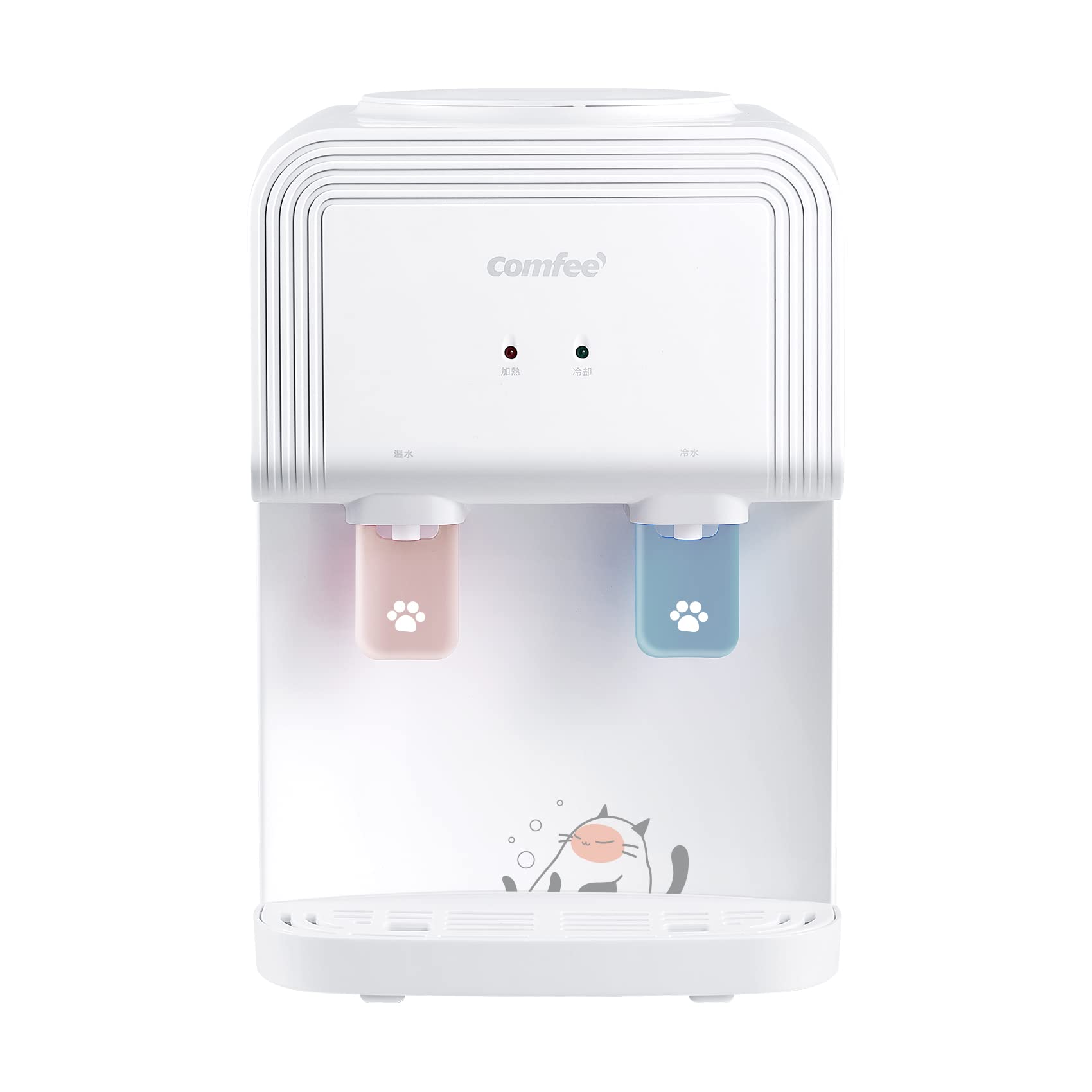 コンフィー(COMFEE) ウォーターサーバー ねこ かわいい ペットボトル式 卓上 家庭用 温水/冷水 コンパクト 2Lペットボトル利用でき キャップ付き 小型 軽量 転倒防止 ねこシリーズ ホワイ