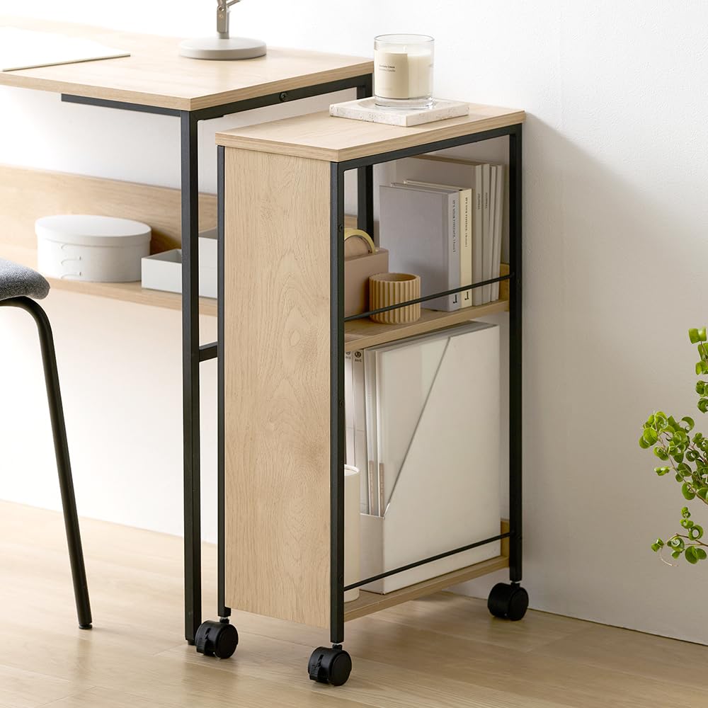 全国送料無料 アイリスオーヤマ スペパ 目隠しワゴン キッチンワゴン 収納カート スリム スペースを有効活用 幅22/5×奥行き39.6×高さ68cm HMW-200 ナチュラル/ブラック 【HIRO