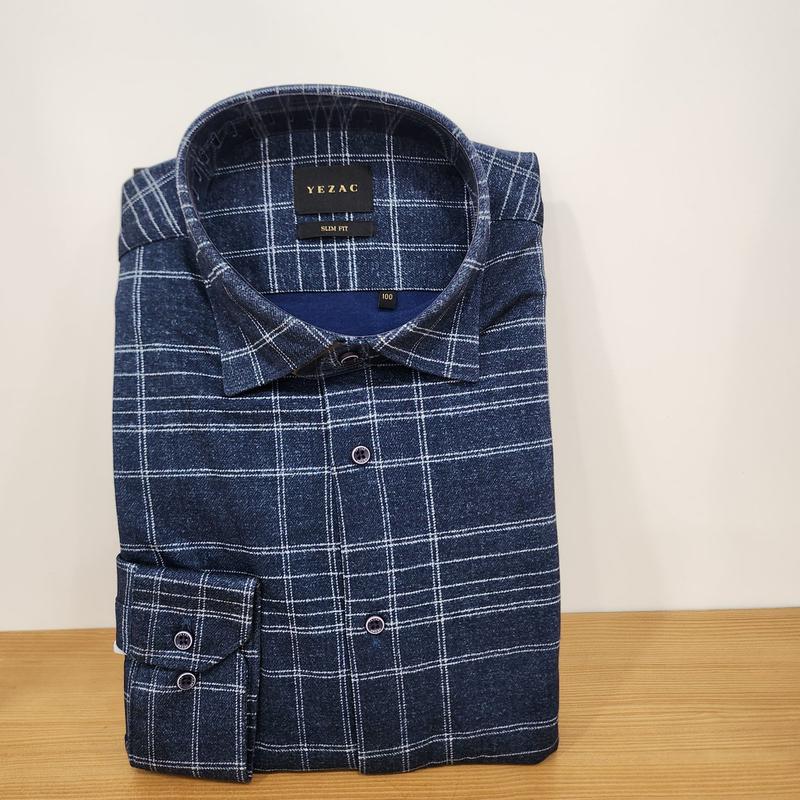 YYJ2WUA795 しわになりにくいジャージー マルチチェック スリムフィット 長袖シャツ