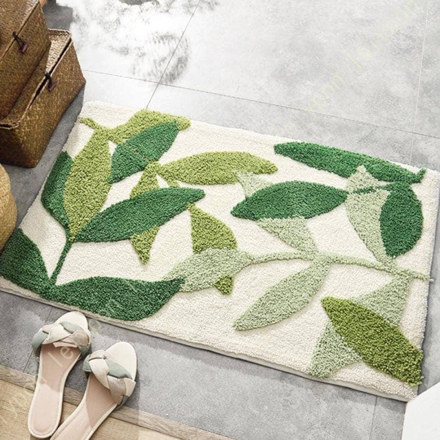 おしゃれなデザイン 洗面台の前 リーフ シンプルなマット 実用性 ふかふか マイクロファイバー バスマット シンク 足ふきマット すべり止め 吸水 柄