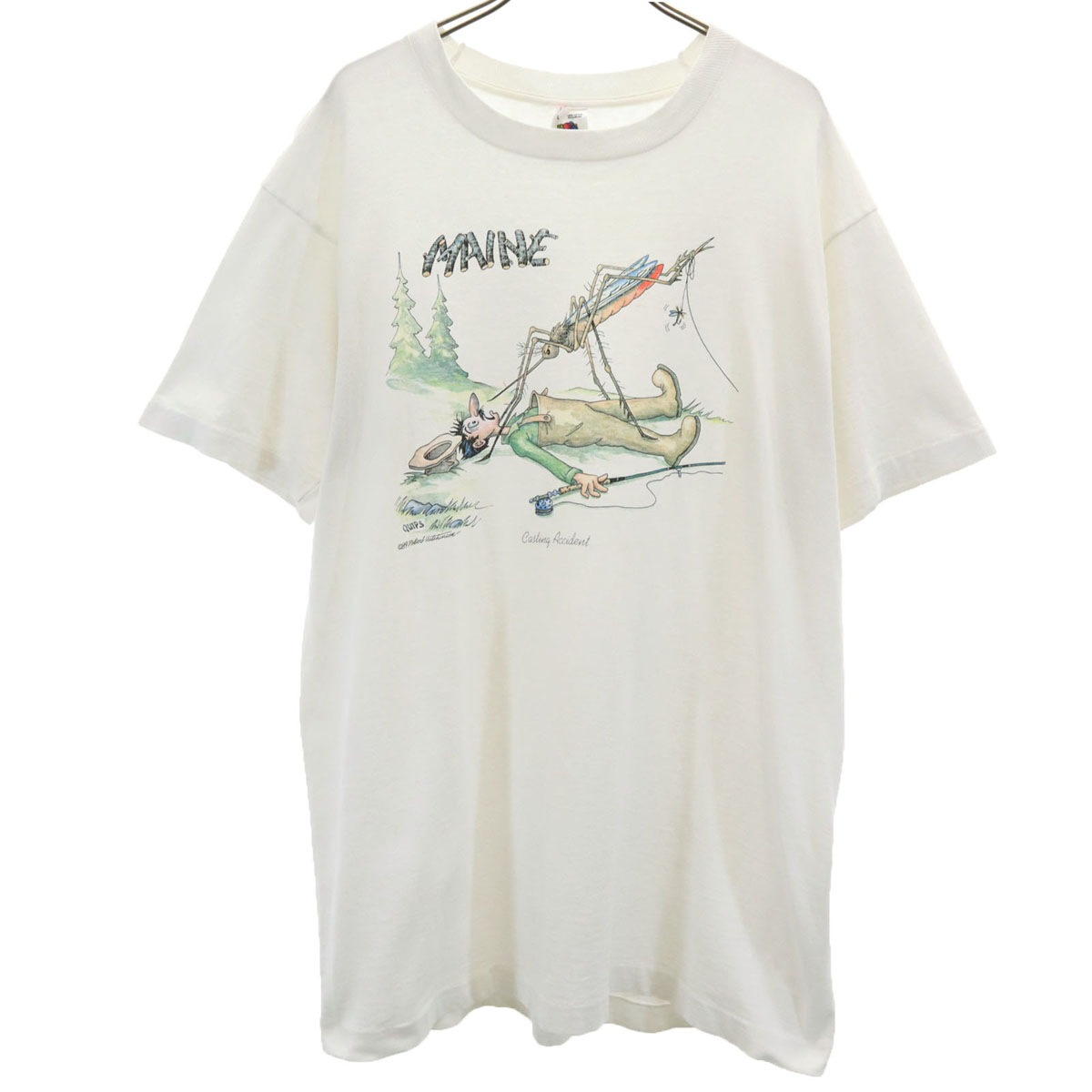 90s USA製 オールド MAINE 半袖 Tシャツ L ホワイト シングルステッチ メンズ 古着