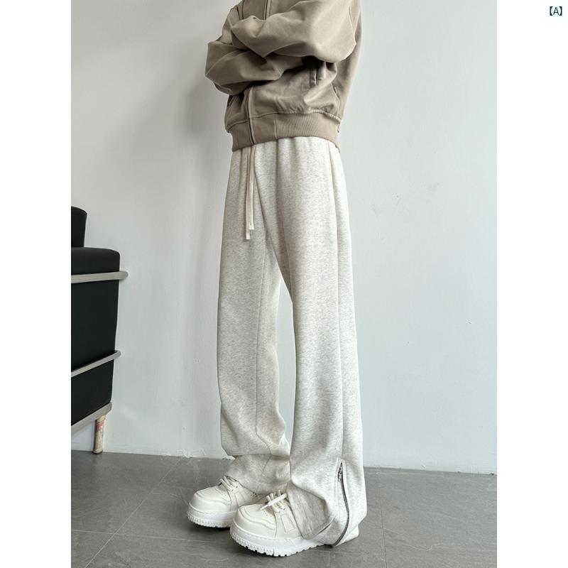 韓国メンズファッション メンズメンズファッション海外オシャレ アメリカン レトロ パンツ メンズ 春秋 ヘビー スウェットパンツ ストレート カジュアル ジッパー