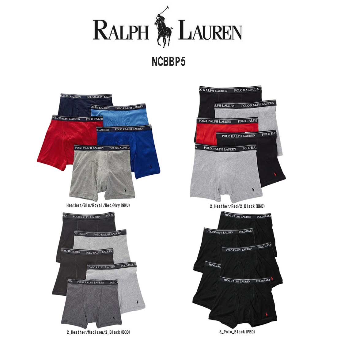 POLO RALPH LAUREN ミドル ボクサーパンツ 5枚セット お買い得 パック メンズ 下着 Cotton Classic Fit NCBBP5