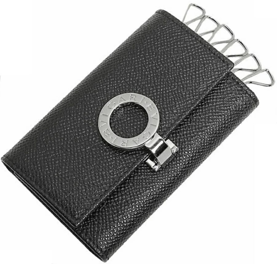 BVLGARI 30422 BB ブルガリ 6連キーケース ブルガリ ロゴクリップ グレインカーフレザー ブラック×シルバー