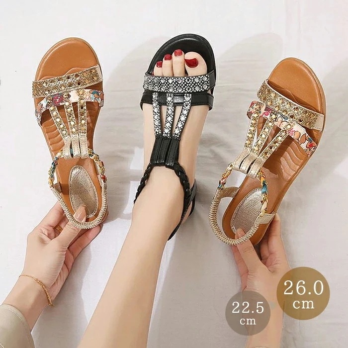 【20点セット】【送料無料】サンダル レディース 厚底サンダル ビーチサンダル スリッポン 歩きやすい ローヒール キラキラ 履きやすい ぺったんこ ボヘミアン ウエッジソール 細ストラップ ビジュー