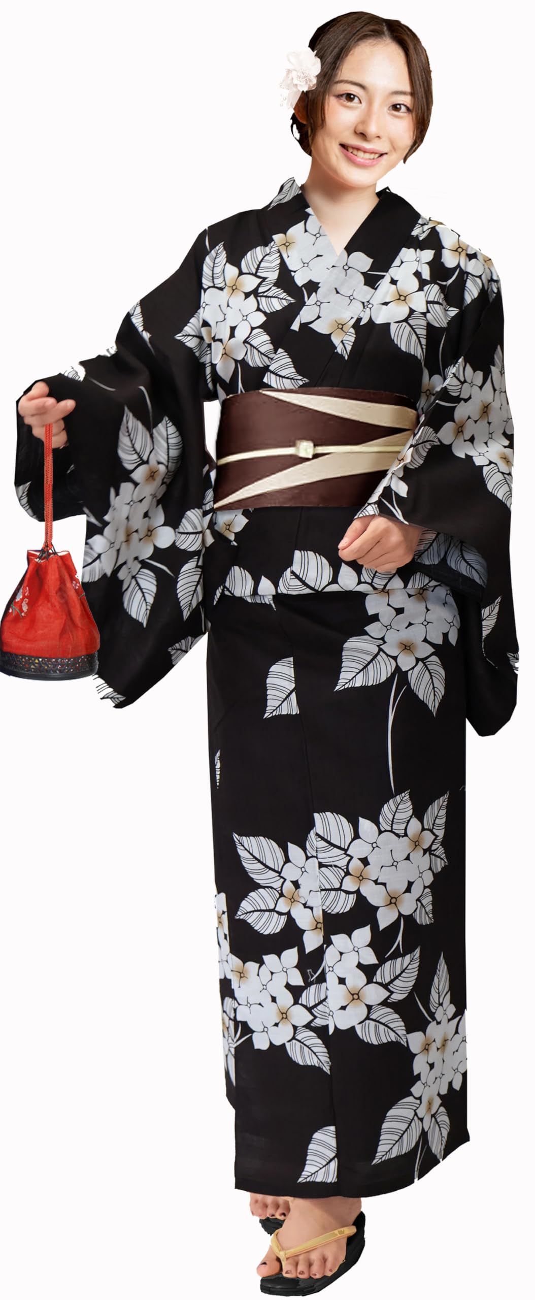 [Aletta domani] 浴衣 レディース 2点セット 浴衣帯 セット 半幅帯 リバーシブル 綿100％ 古典柄 花火大会 紫陽花 グレージュ